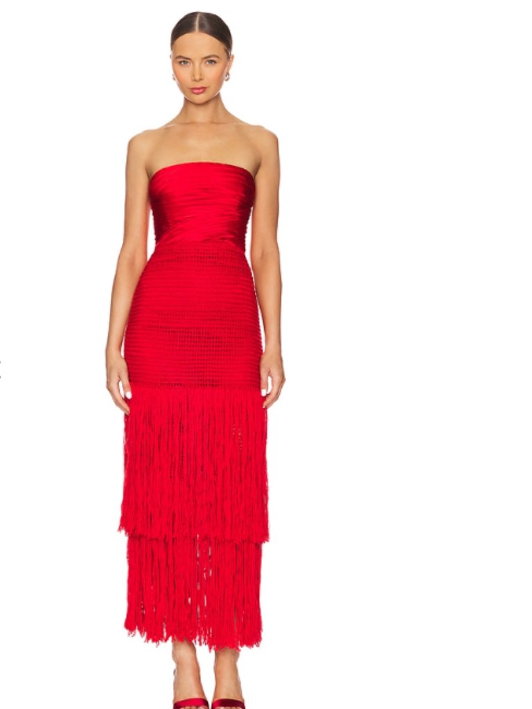 Alejandra Alonso Rojas Draped Bustier Dress With Crochet Red Size 4 $2595 Msrp